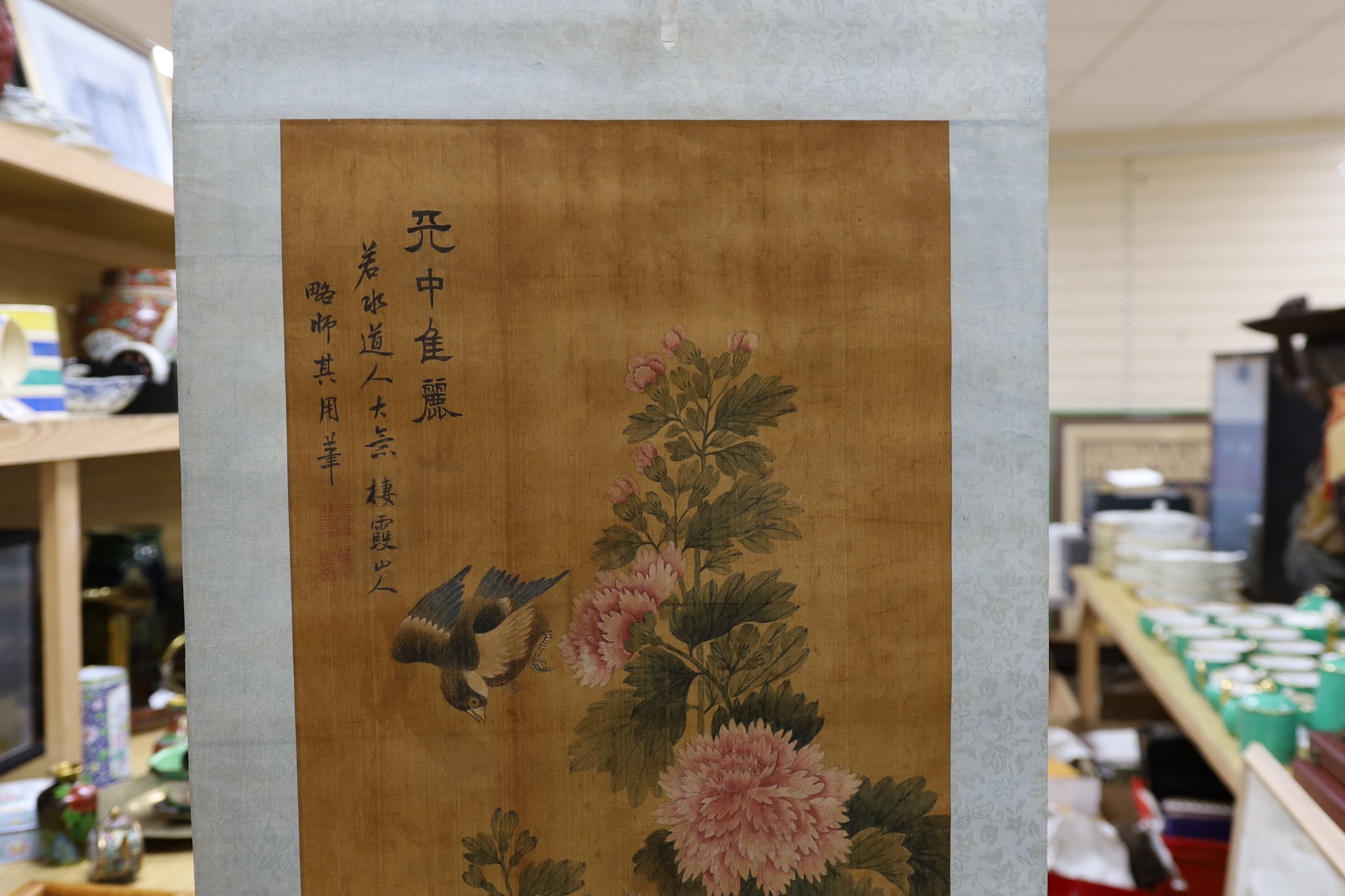 A Chinese scroll painting, image 116 x 39cm